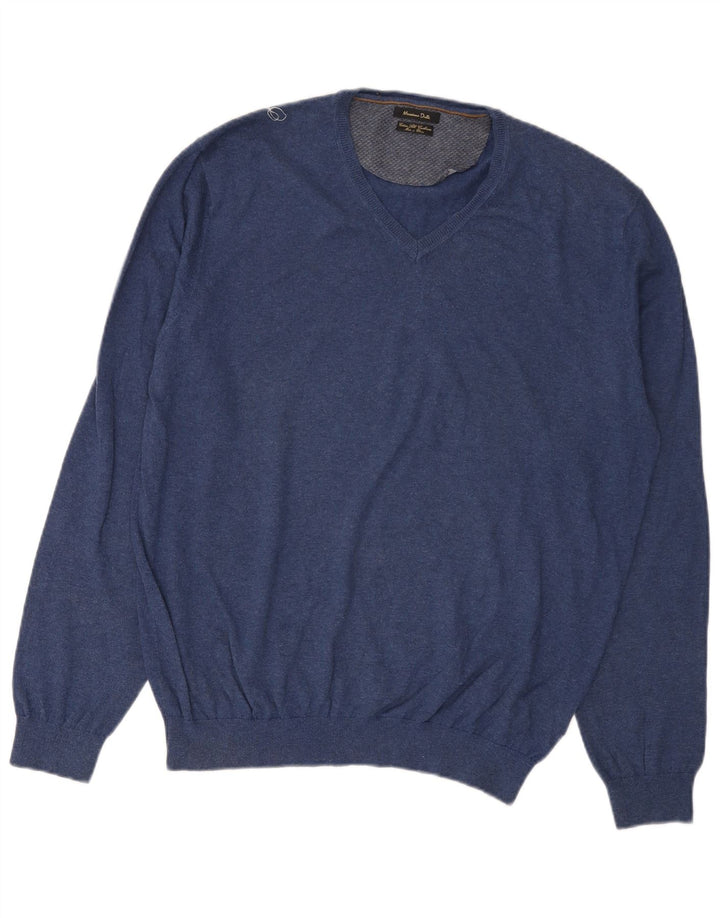 Massimo Dutti Maglione da uomo con scollo a V XL in cotone blu navy