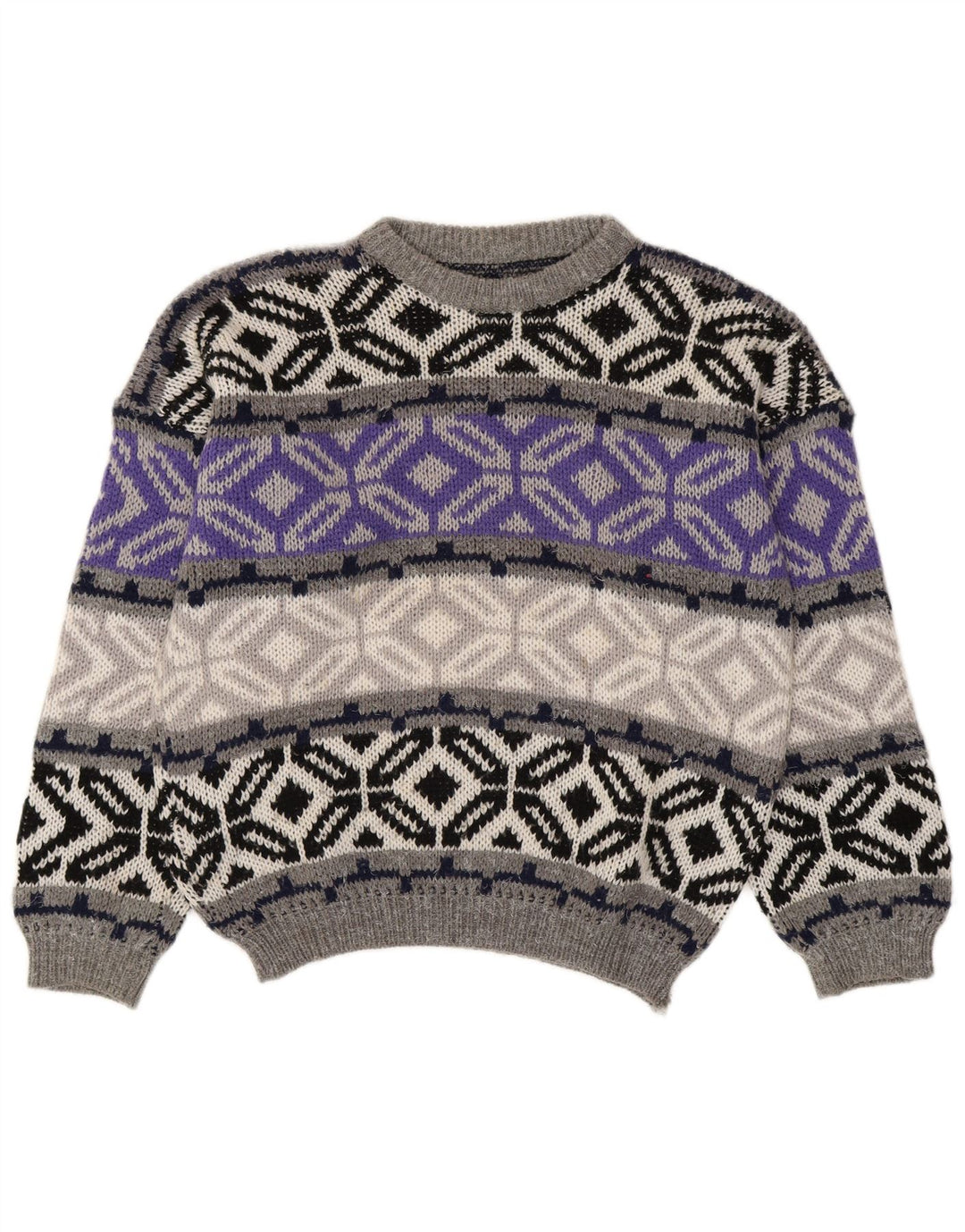 Maglione maglione girocollo vintage da uomo piccolo grigio Fair Isle