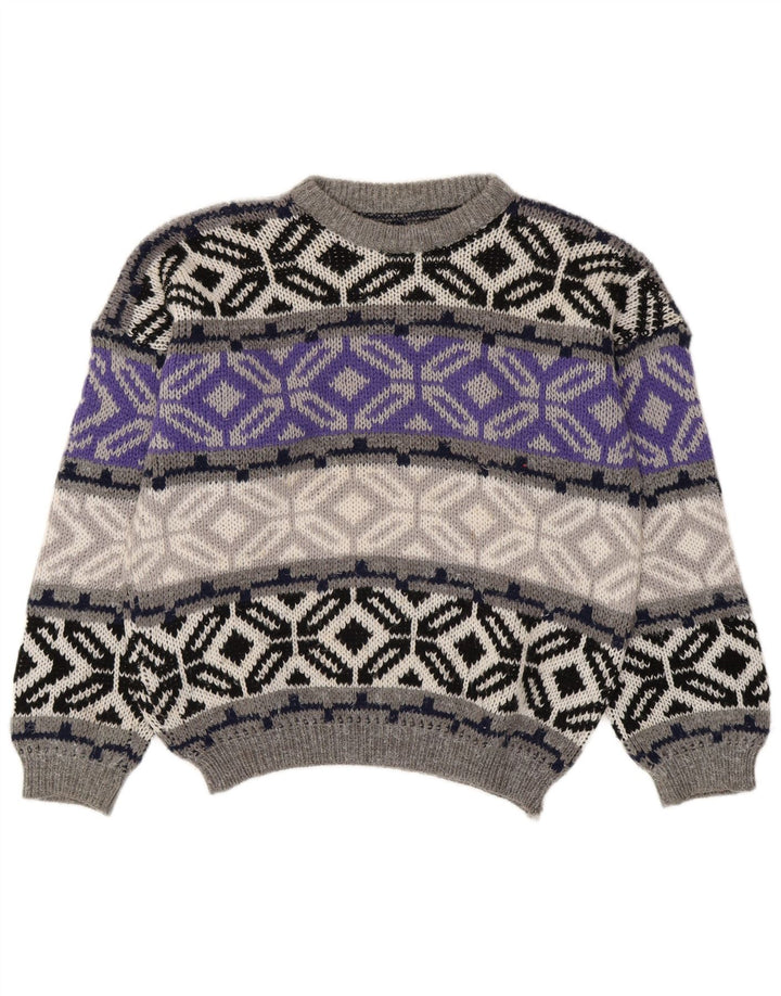 Maglione maglione girocollo vintage da uomo piccolo grigio Fair Isle