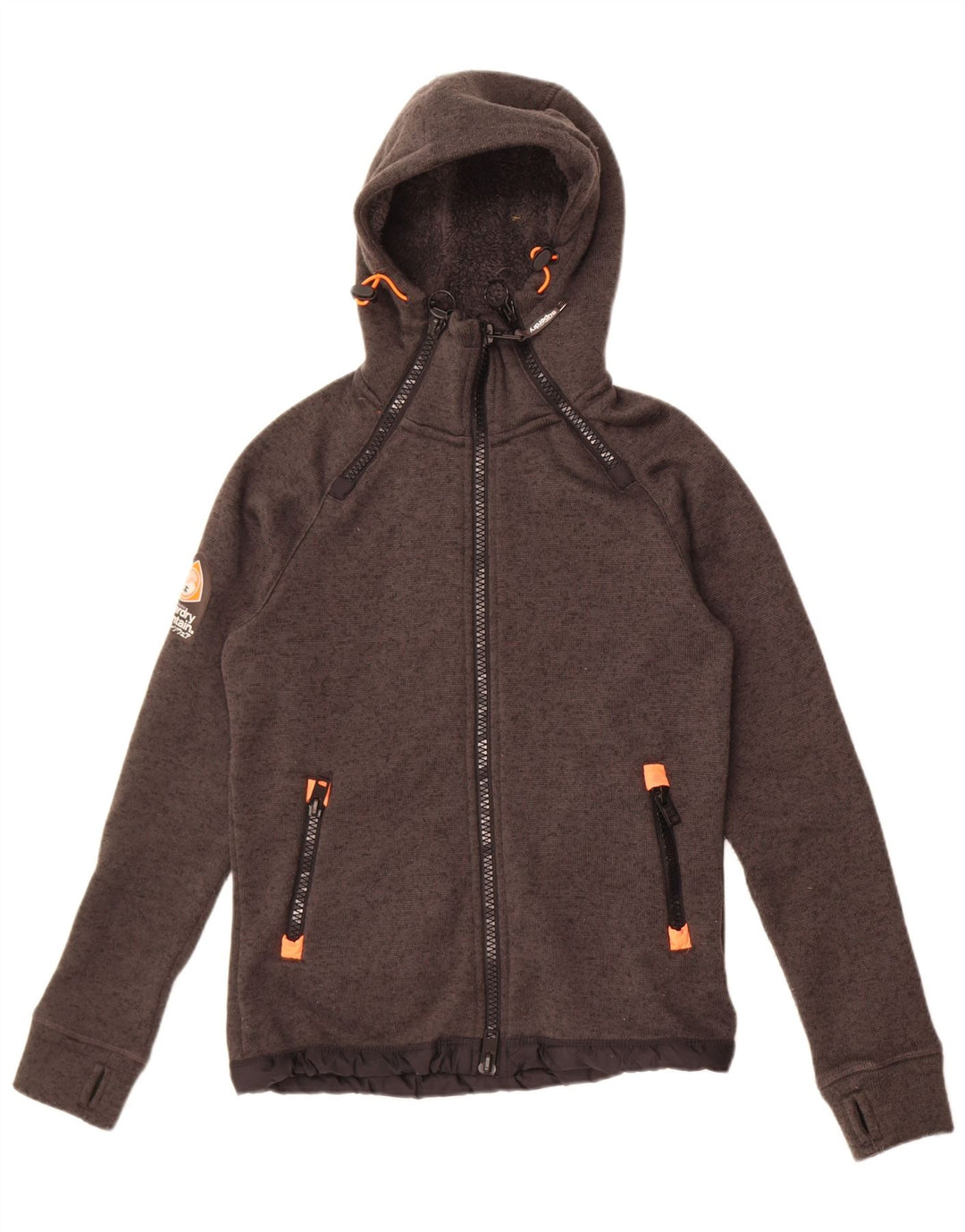 Giubbotto bomber in maglia con cappuccio da uomo Superdry UK 36 piccolo poliestere chiazzato grigio