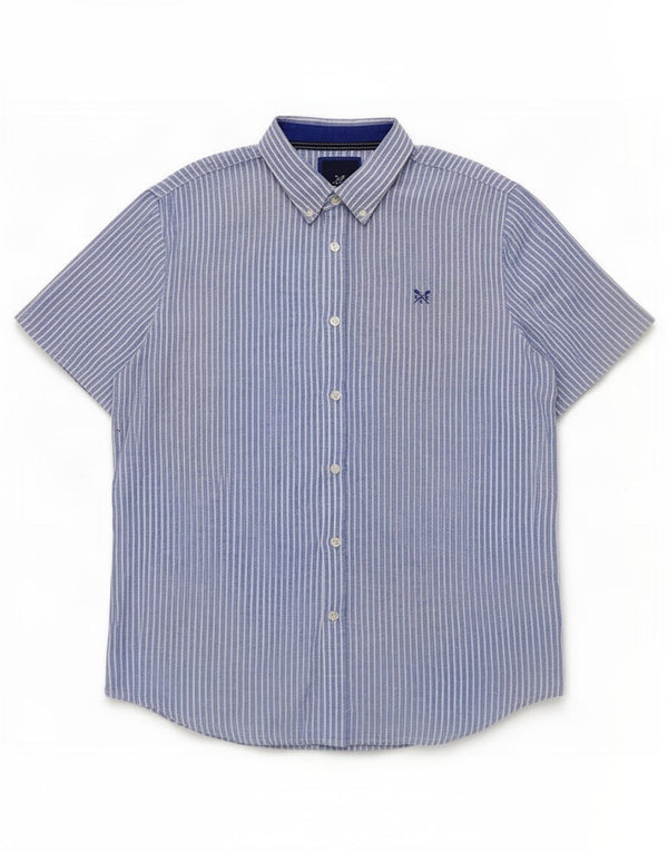 Crew Clothing Camicia a maniche corte da uomo Grande lino gessato blu