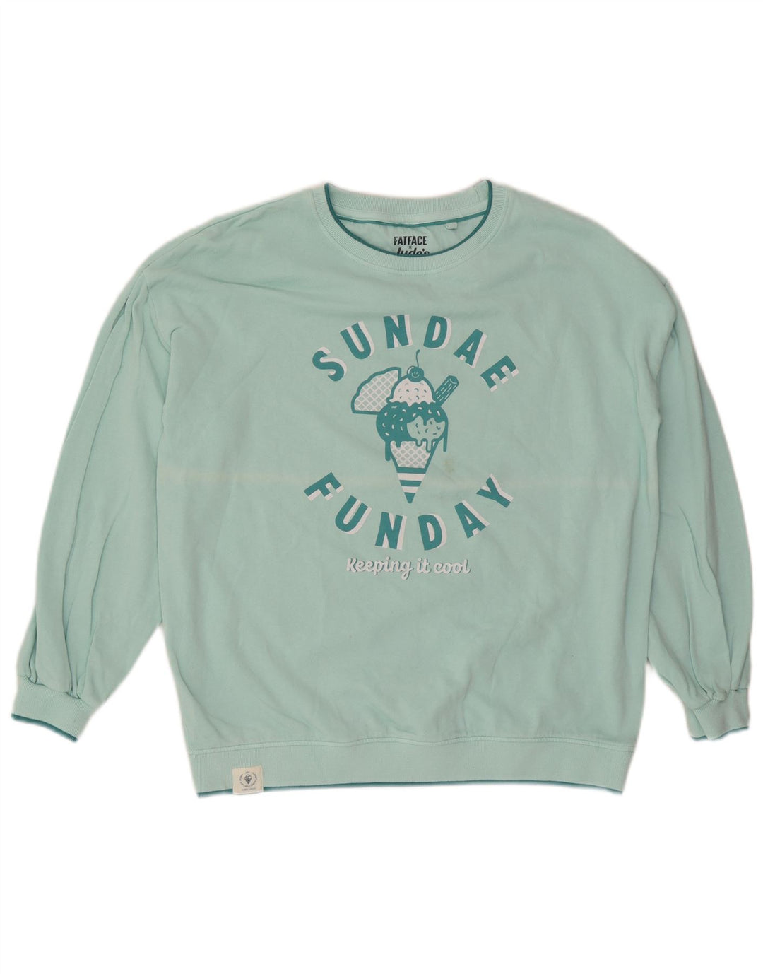 Felpa oversize con grafica da donna Fat Face, maglione, UK 12, medio, turchese