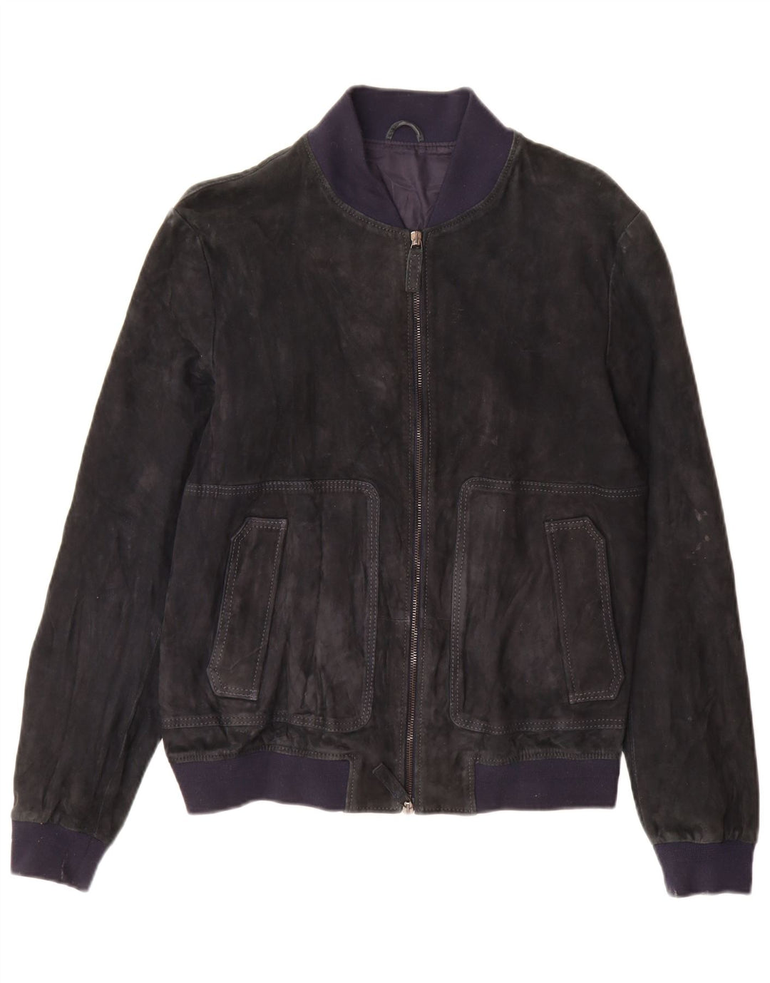 Giubbotto bomber in pelle scamosciata da donna Jeckerson UK 18 XL Blu navy