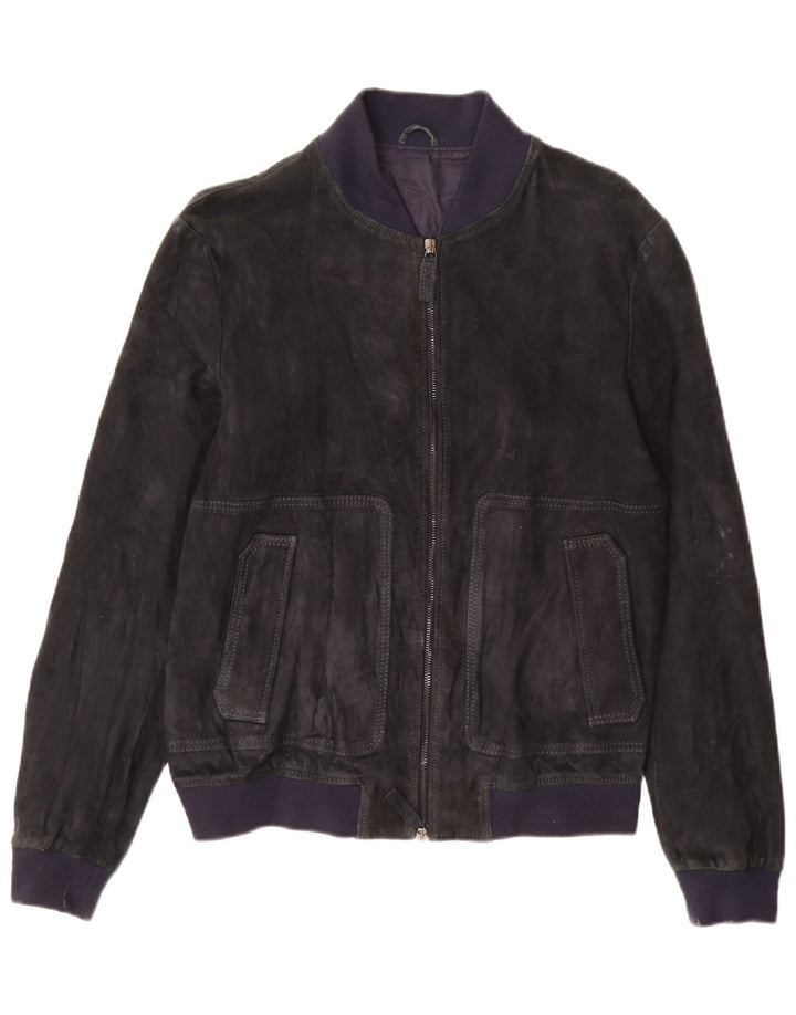 Giubbotto bomber in pelle scamosciata da donna Jeckerson UK 18 XL Blu navy
