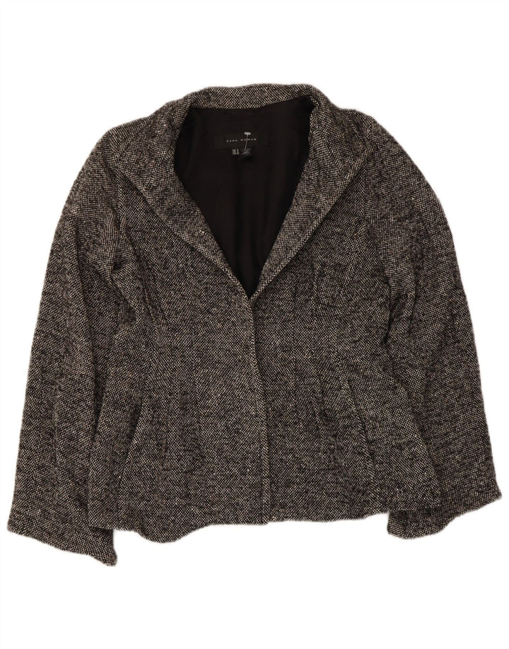 Giacca blazer aperta da donna Zara UK 10 piccola lana screziata grigia