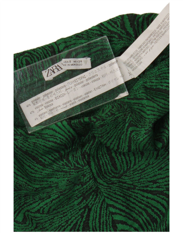 Pantaloni casual a zampa da donna ZARA piccoli W26 L33 verde stampa animalier