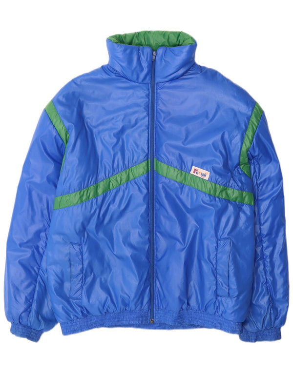 Giacca imbottita vintage da uomo IT 52 XL Blu Colourblock in poliammide