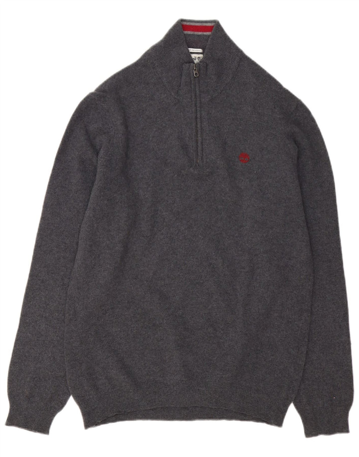 Timberland Maglione da uomo con zip sul collo, grande lana merino grigia