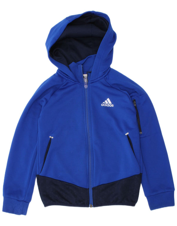 Maglione con cappuccio e zip Adidas Climalite da ragazzo 7-8 anni Blu Colourblock
