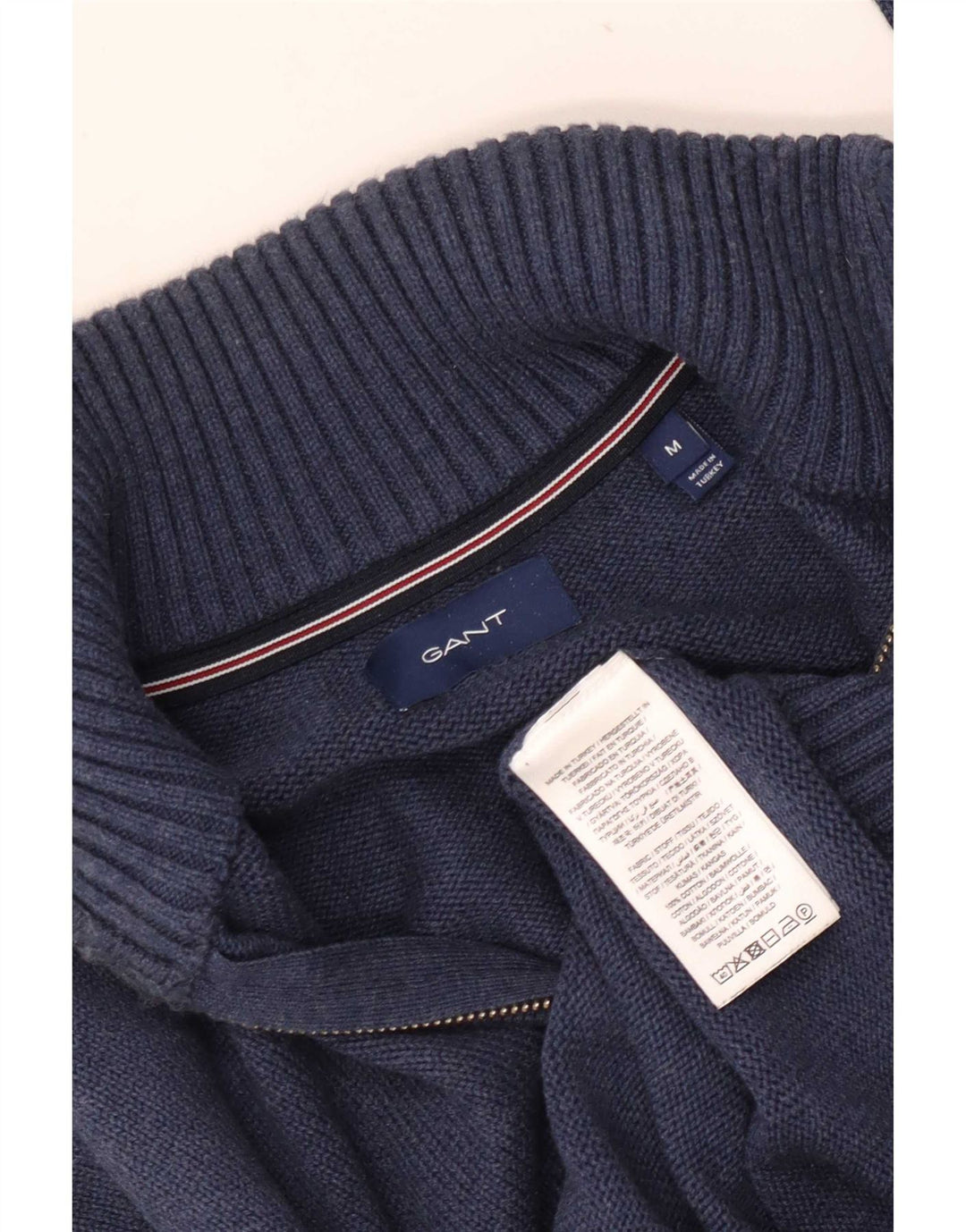 Gant Maglione da uomo con zip e collo in cotone blu navy medio