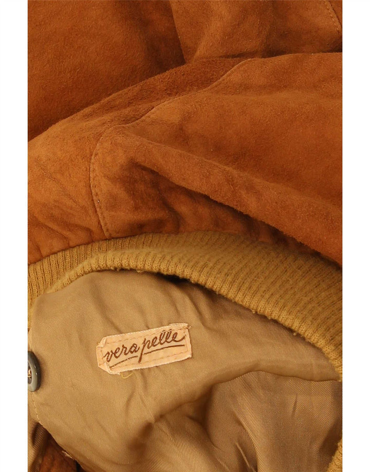 Giubbotto bomber in pelle scamosciata vintage da uomo UK 36 piccola pelle marrone