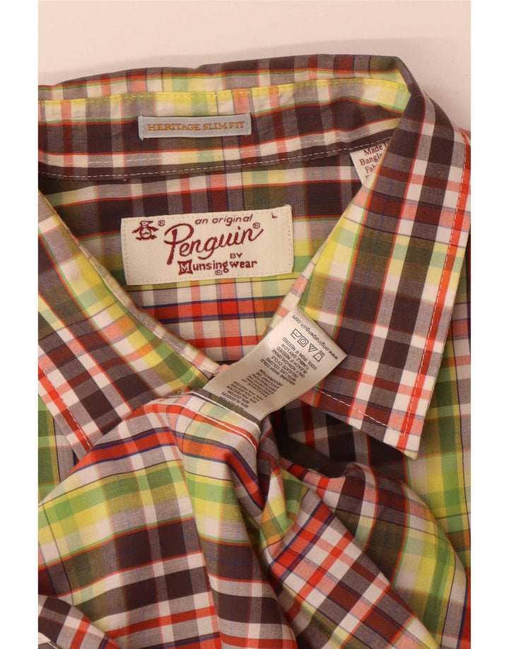 Penguin Heritage Camicia da uomo a maniche corte slim fit a quadri grandi multicolori