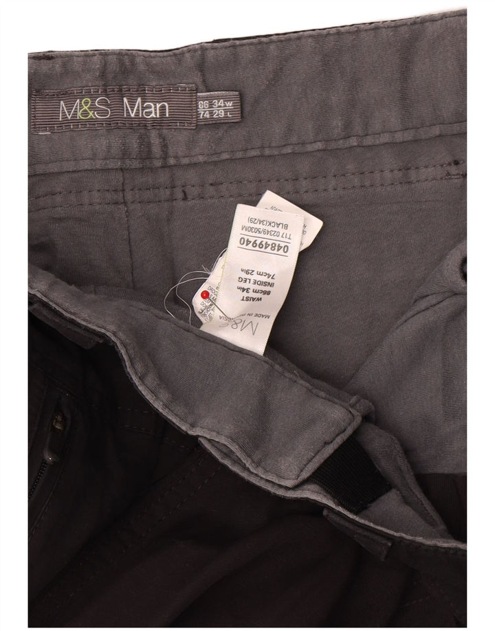 Pantaloni cargo dritti da uomo Marks & Spencer W34 L29 neri in poliammide