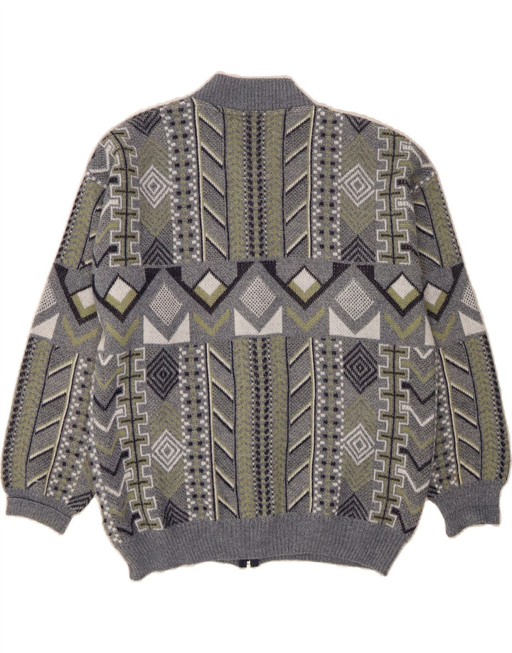 BASICLINE Mens Cardigan Sweater UK 42/44 Large Grey Geometric Polyacrylic Vintage Basicline and Second-Hand Basicline from Messina Hembry 