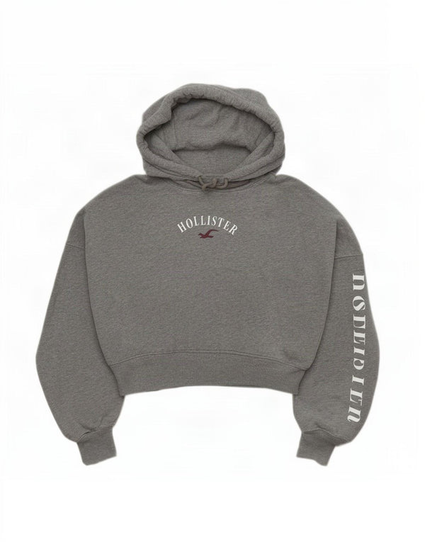 Maglione con cappuccio corto oversize da donna Hollister UK 14 grigio medio chiazzato