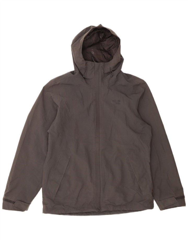 JACK WOLFSKIN Giacca a vento con cappuccio da uomo UK 40 Poliestere grigio medio