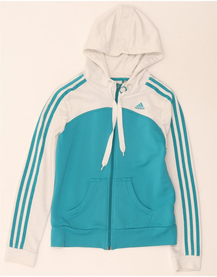 Maglione con cappuccio e zip da donna Adidas UK 12 Poliestere color block bianco medio