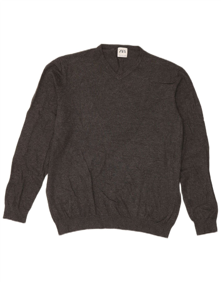 Maglione Zara da uomo con scollo a V grande grigio