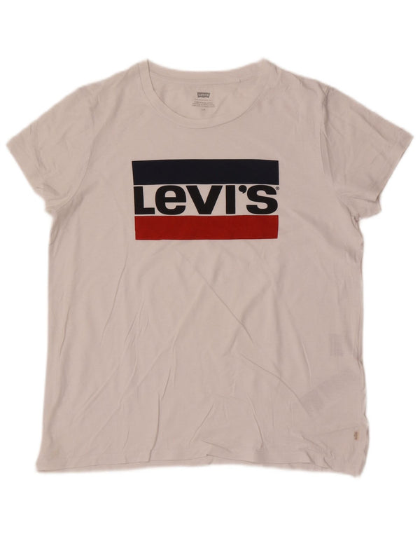T-shirt grafica da donna Levi's Top UK 14 grande cotone bianco