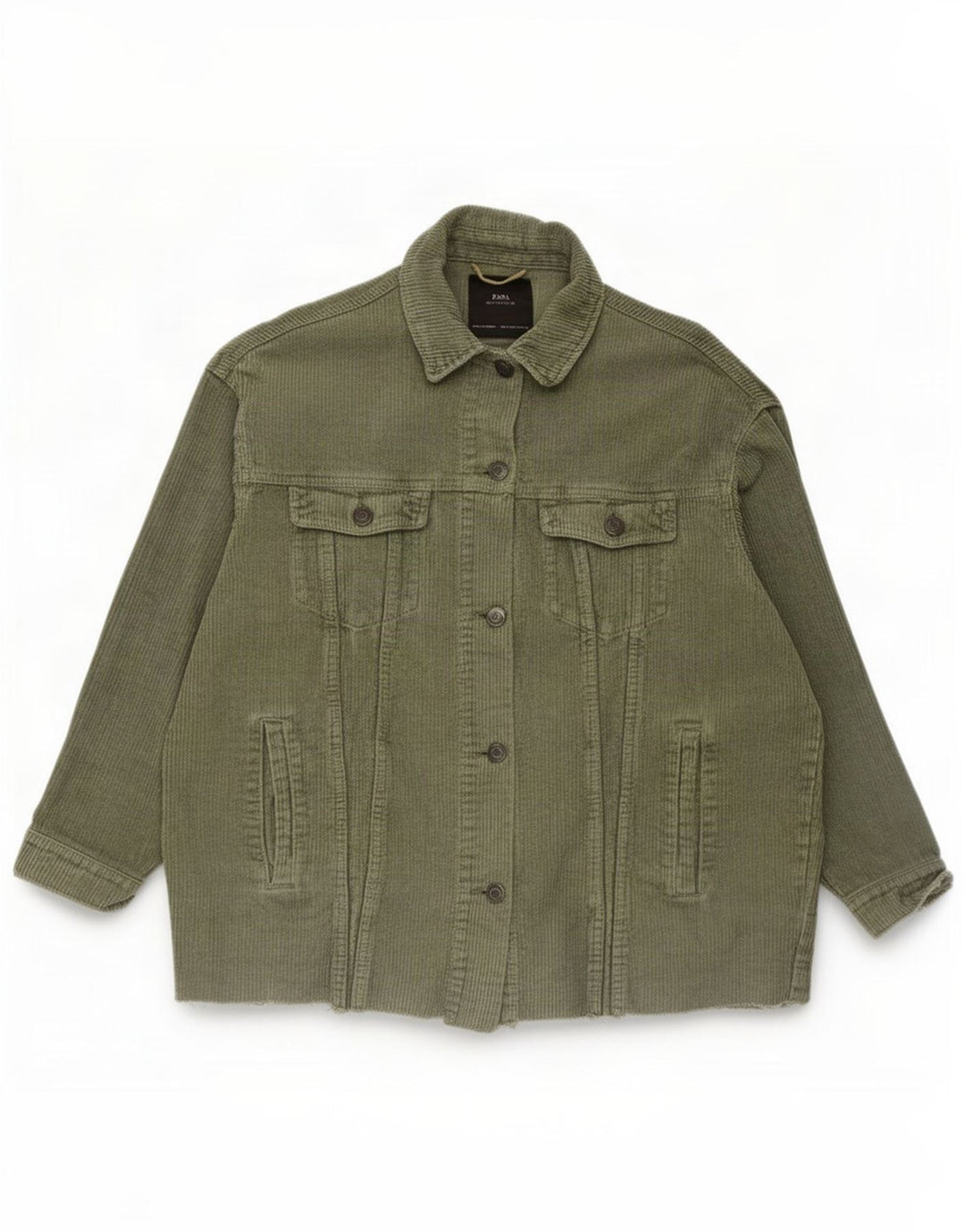 Giacca da donna oversize in velluto a coste Zara UK 10 piccola in cotone kaki