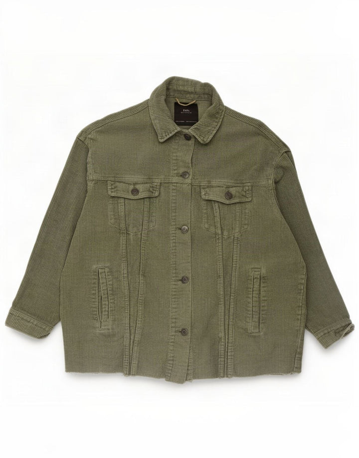 Giacca da donna oversize in velluto a coste Zara UK 10 piccola in cotone kaki