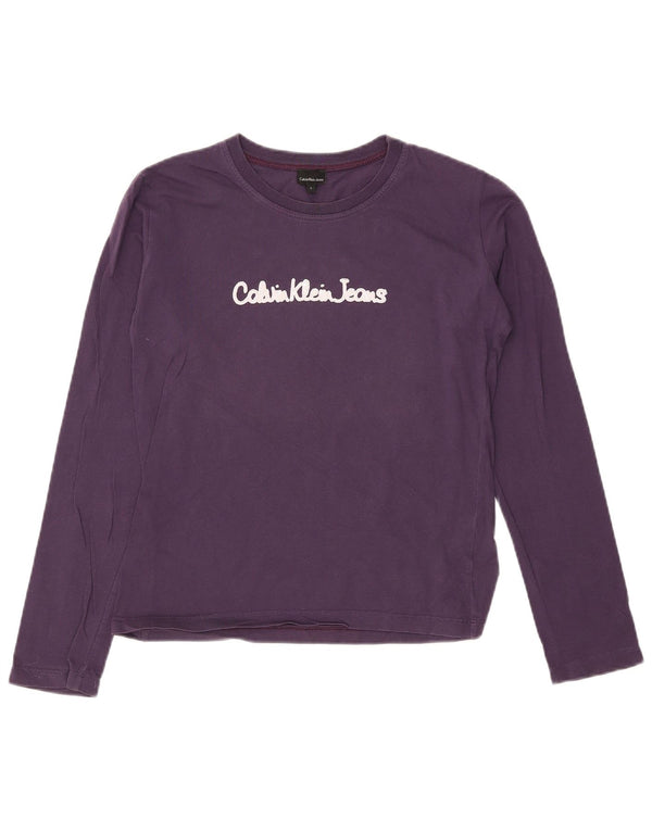 Calvin Klein Jeans Top grafico da donna manica lunga UK 14 Large Viola