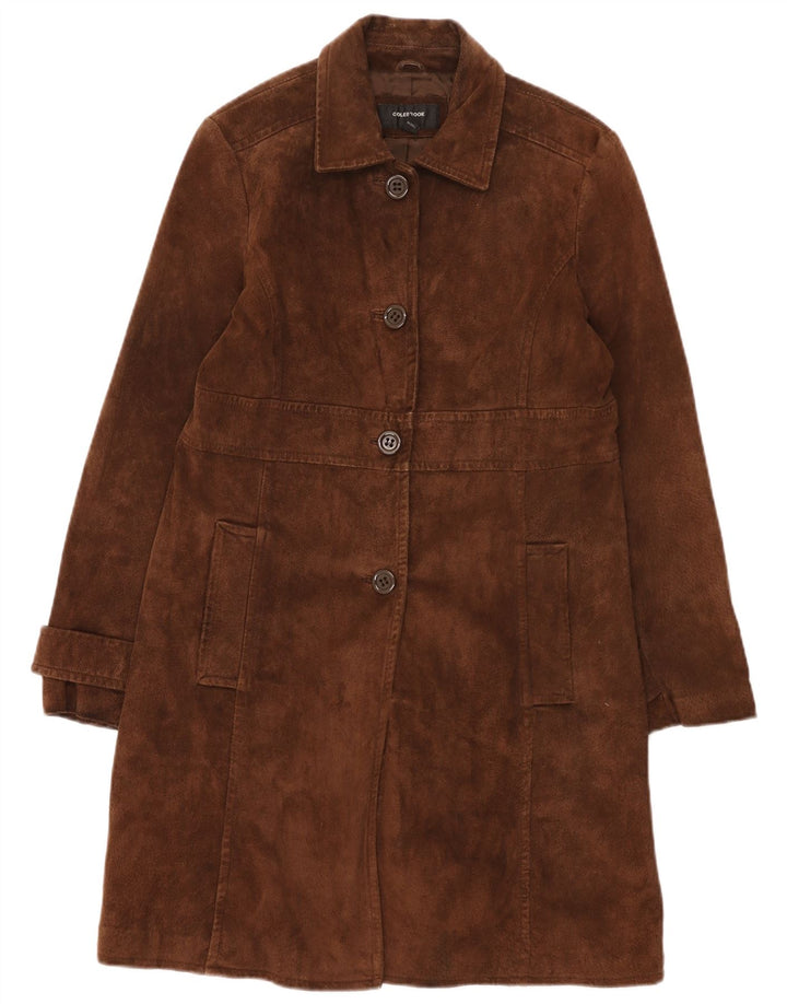Soprabito in pelle scamosciata da donna Colebrook UK 14 grande in pelle marrone