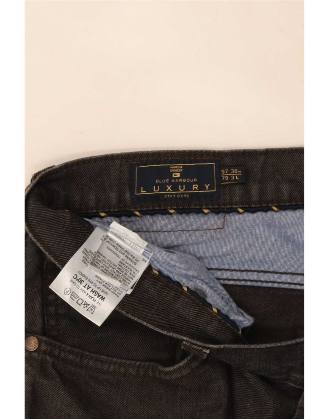 Jeans dritti da uomo Marks & Spencer Blue Harbour W38 L31 cotone nero