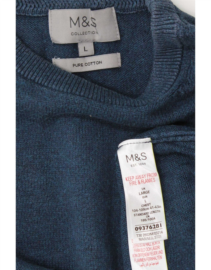 Maglione maglione girocollo da uomo Marks & Spencer grande cotone blu navy