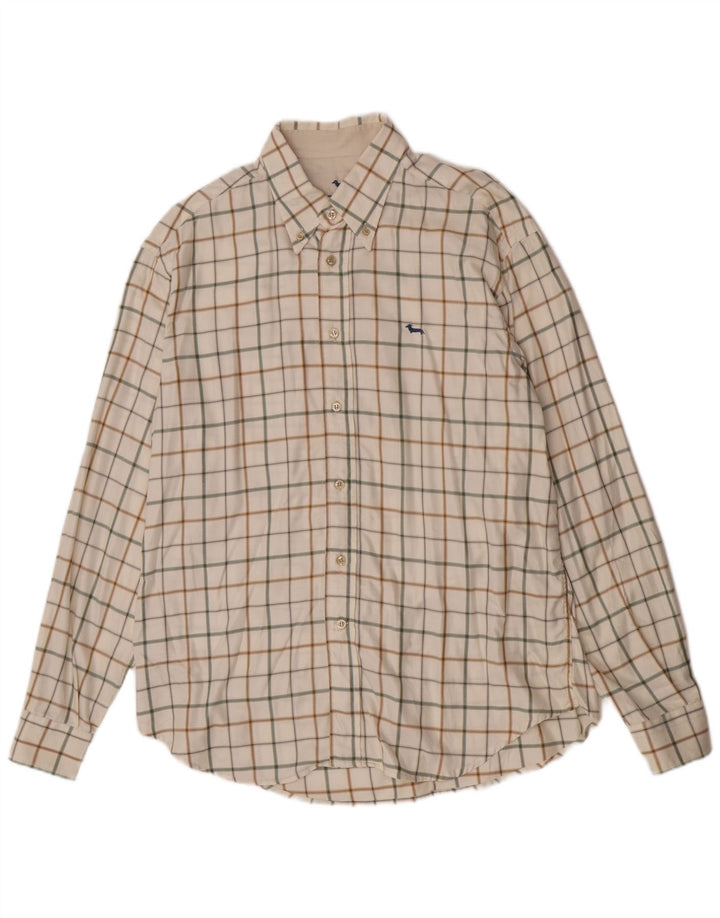 Camicia da uomo Harmont & Blaine 2XL in cotone a quadri bianco sporco