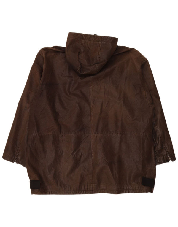 Giacca in pelle da uomo vestibilità ampia con cappuccio Conbipel IT 52 Large Marrone