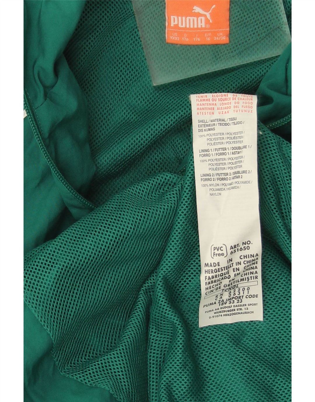Giacca da tuta da ragazzo Puma 15-16 anni in poliestere verde