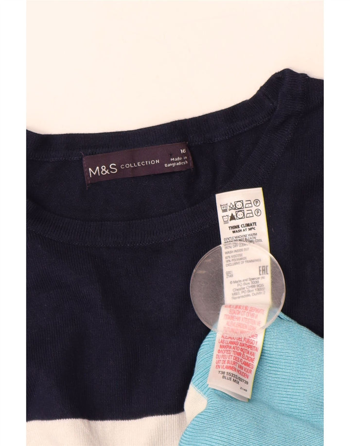 MARKS & SPENCER Maglione da donna con scollo a barca UK 16 Grandi strisce blu