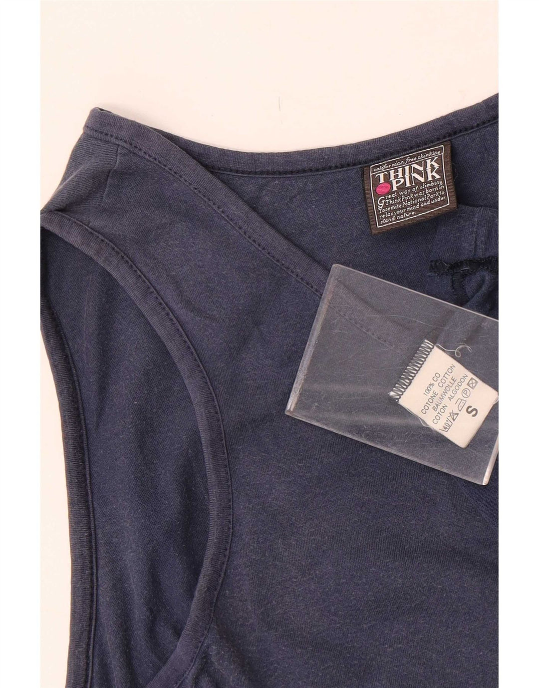 Canottiera grafica da uomo Think Pink piccola in cotone blu navy