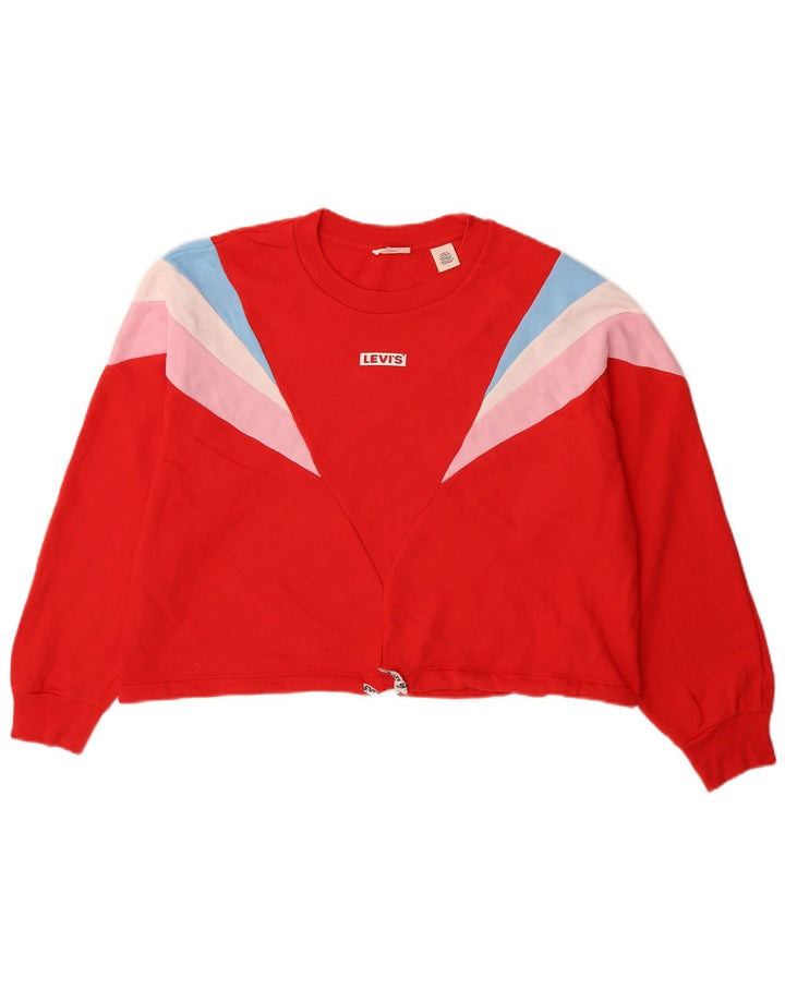 Levi's Donna Felpa Oversize Maglione UK 14 Medium Rosso Colorblock