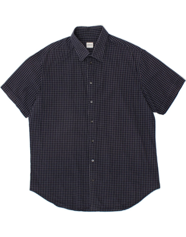 ARMANI COLLEZIONI Camicia a maniche corte da uomo Taglia 45/18 2XL Blu Navy