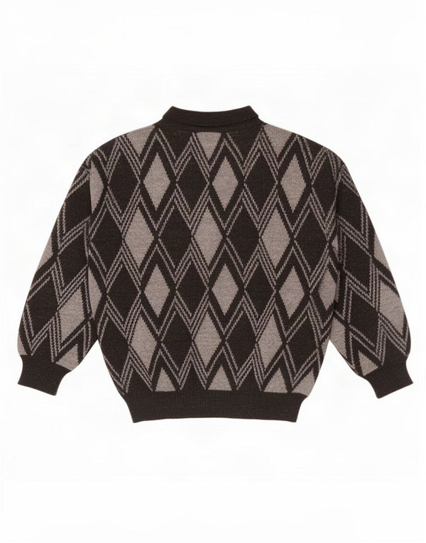 Maglione vintage da uomo con collo alto XL grigio a rombi/diamante