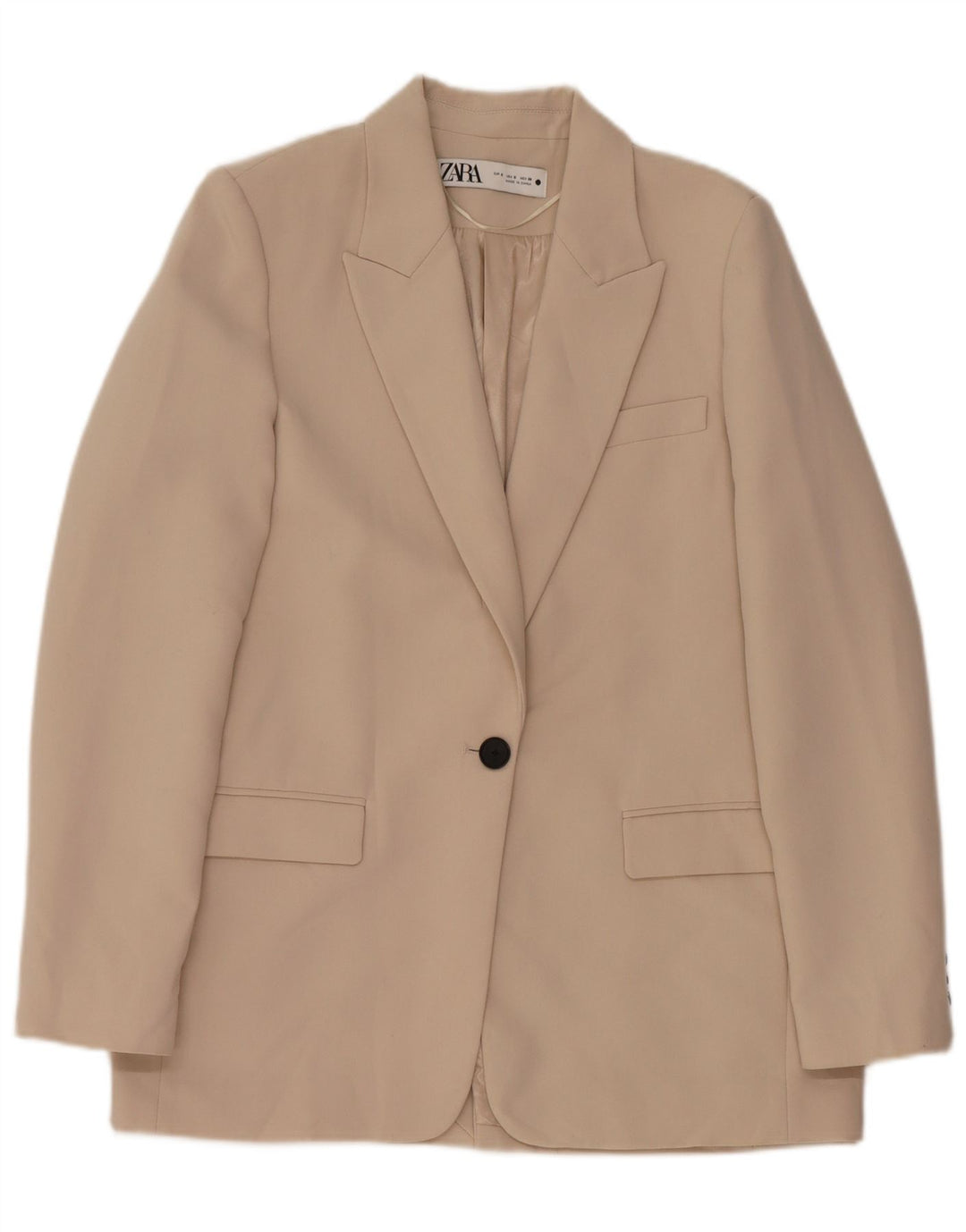 Giacca blazer a 1 bottone da donna Zara UK 10 piccola poliestere beige