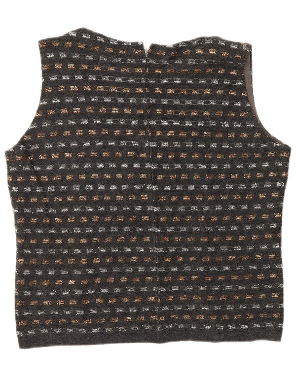 Top corto senza maniche in maglia da donna vintage UK 12 Grigio medio geometrico