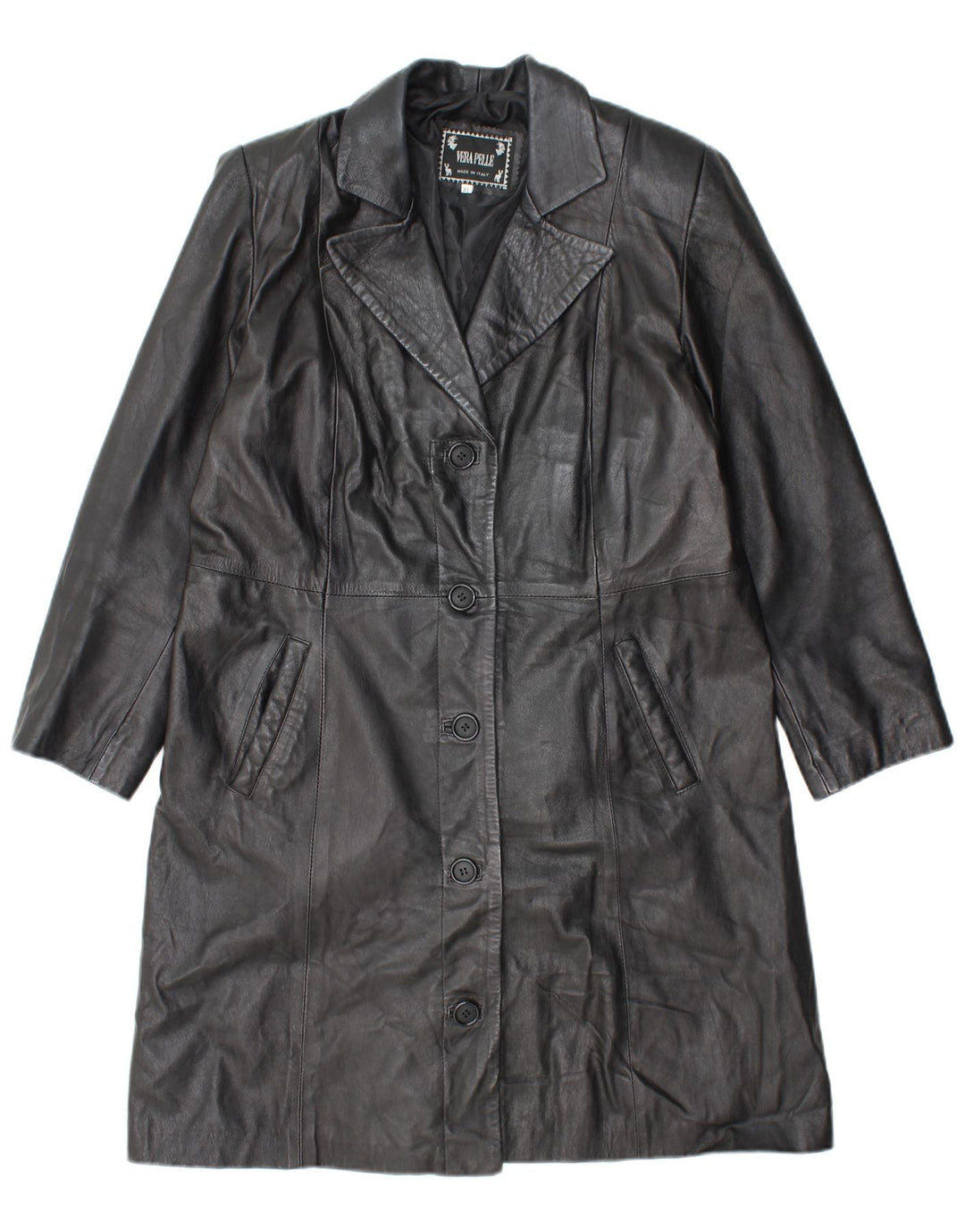 Cappotto in pelle da donna VINTAGE UK 18 XL in pelle nera