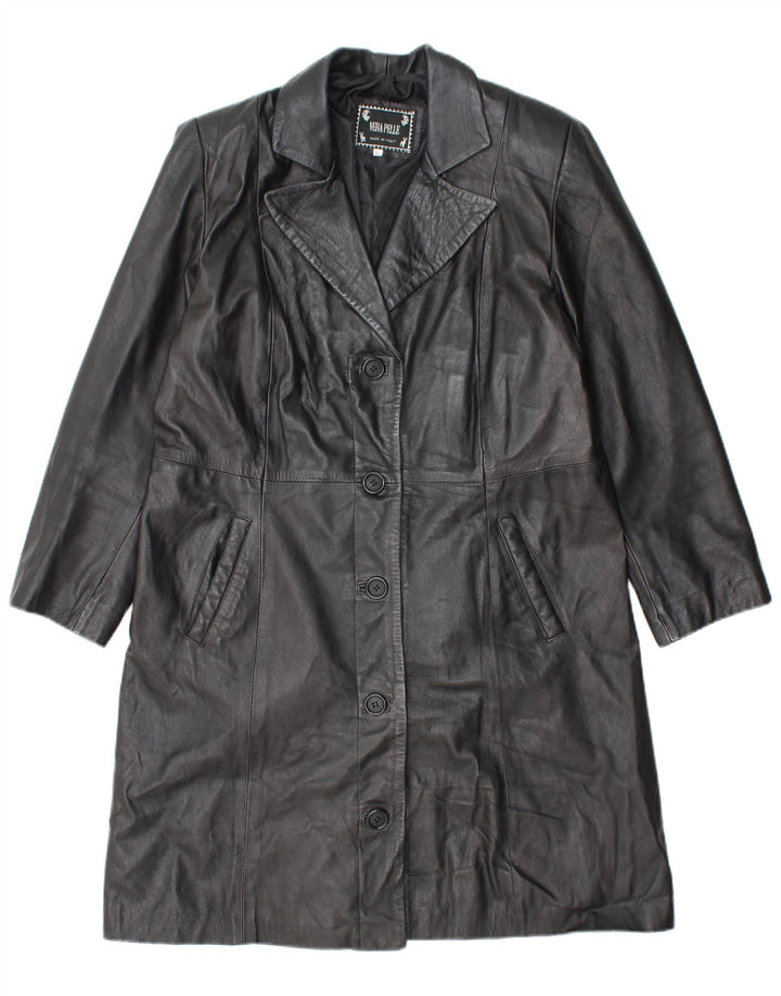Cappotto in pelle da donna VINTAGE UK 18 XL in pelle nera