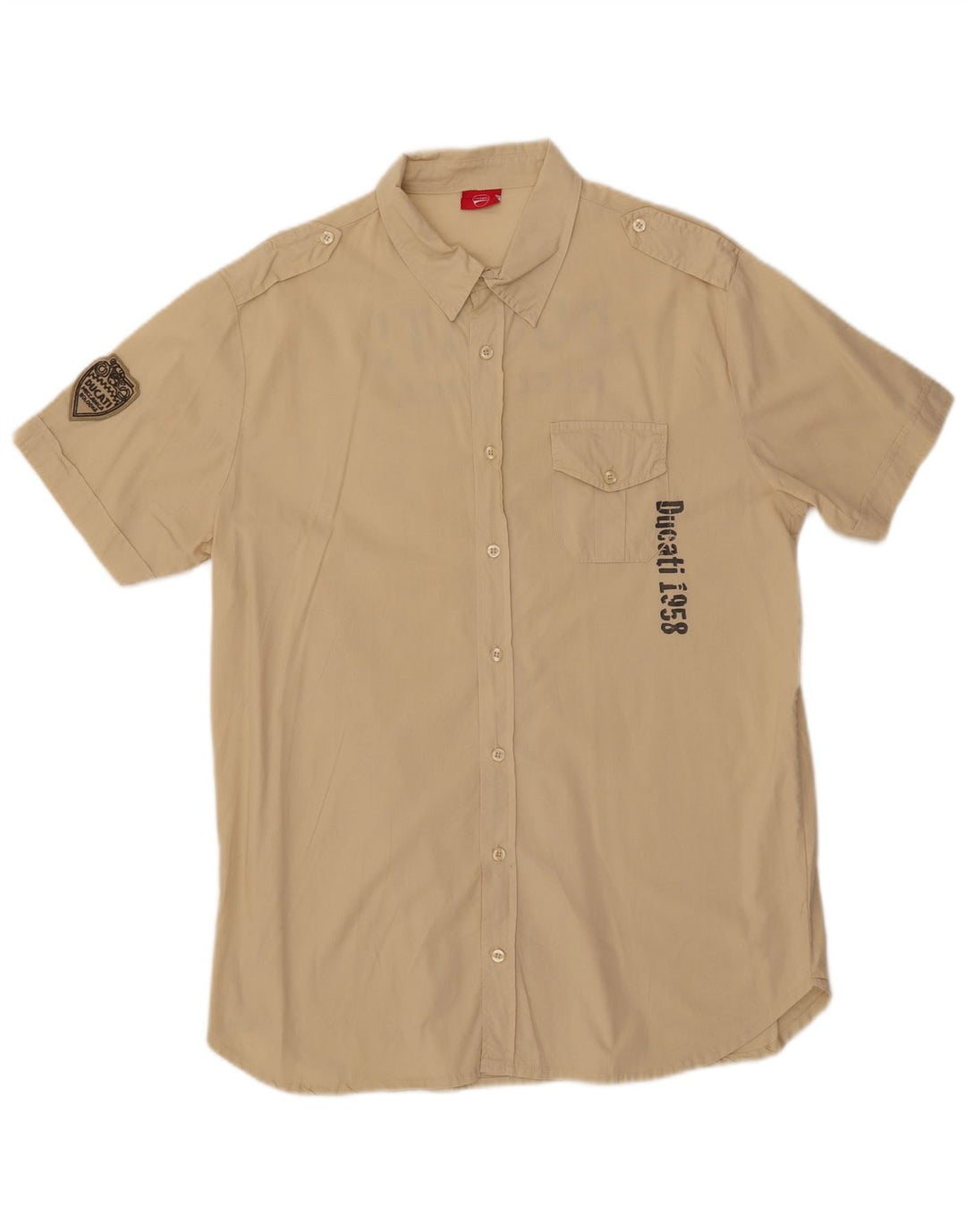 DUCATI Camicia grafica da uomo a maniche corte grande in cotone beige