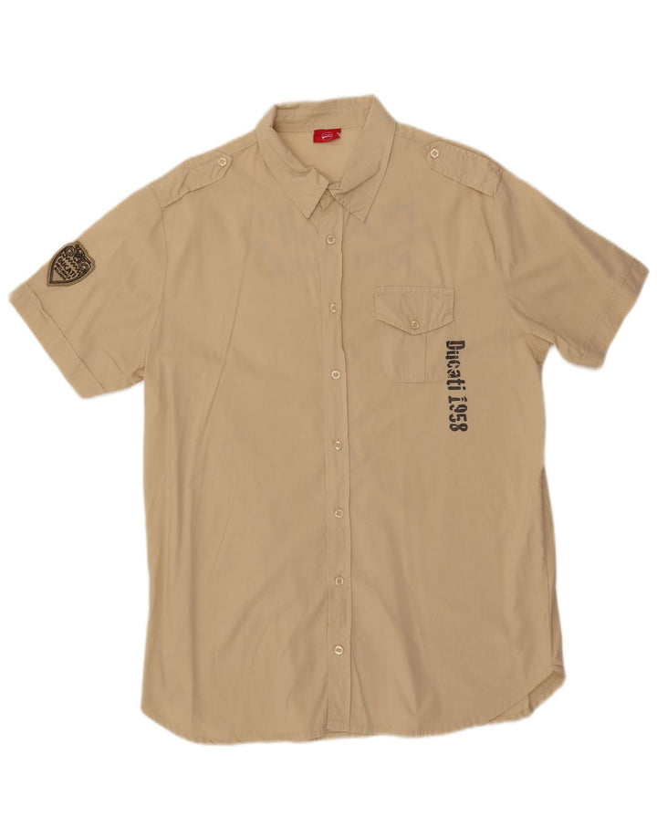 DUCATI Camicia grafica da uomo a maniche corte grande in cotone beige