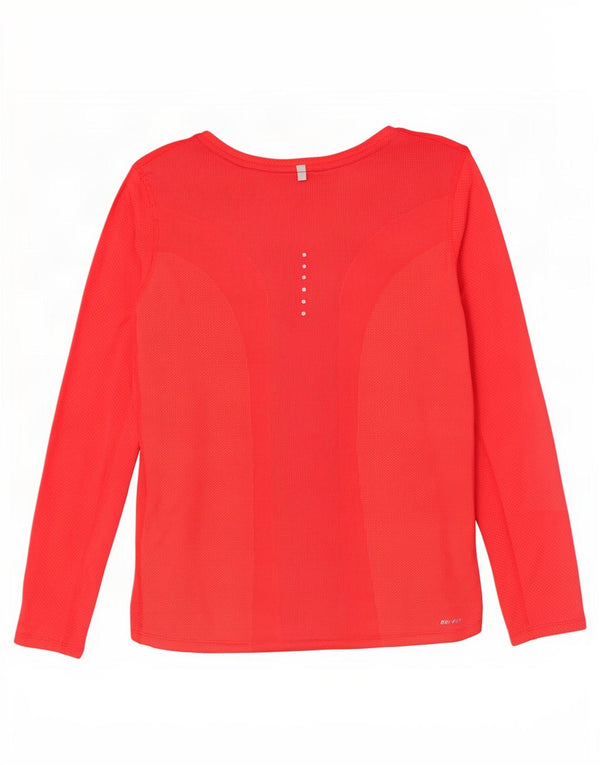 Nike Dri Fit Top Manica Lunga da Donna UK 16 Grande Rosso