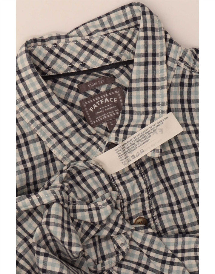 Camicia slim fit da uomo Fat Face, grande cotone a quadretti blu