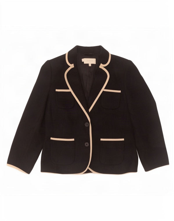 Giacca blazer da donna a 2 bottoni e maniche a 3/4 Hobbs UK 10 piccola in lana nera
