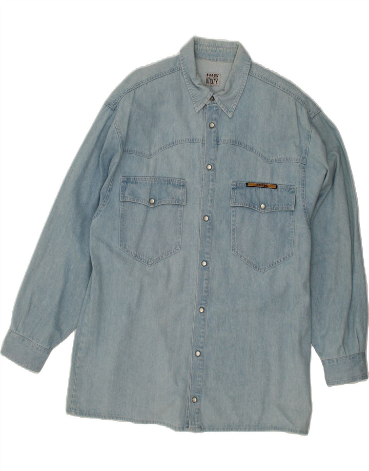 HENRY I SIEGEL H.I.S Mens Denim Shirt Medium Blue Cotton Vintage Henry I Siegel H.I.S and Second-Hand Henry I Siegel H.I.S from Messina Hembry 