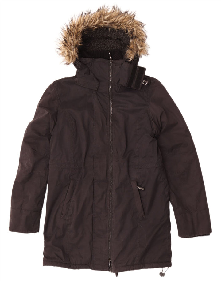Giacca parka da donna con cappuccio Superdry UK 14 grande poliestere nero