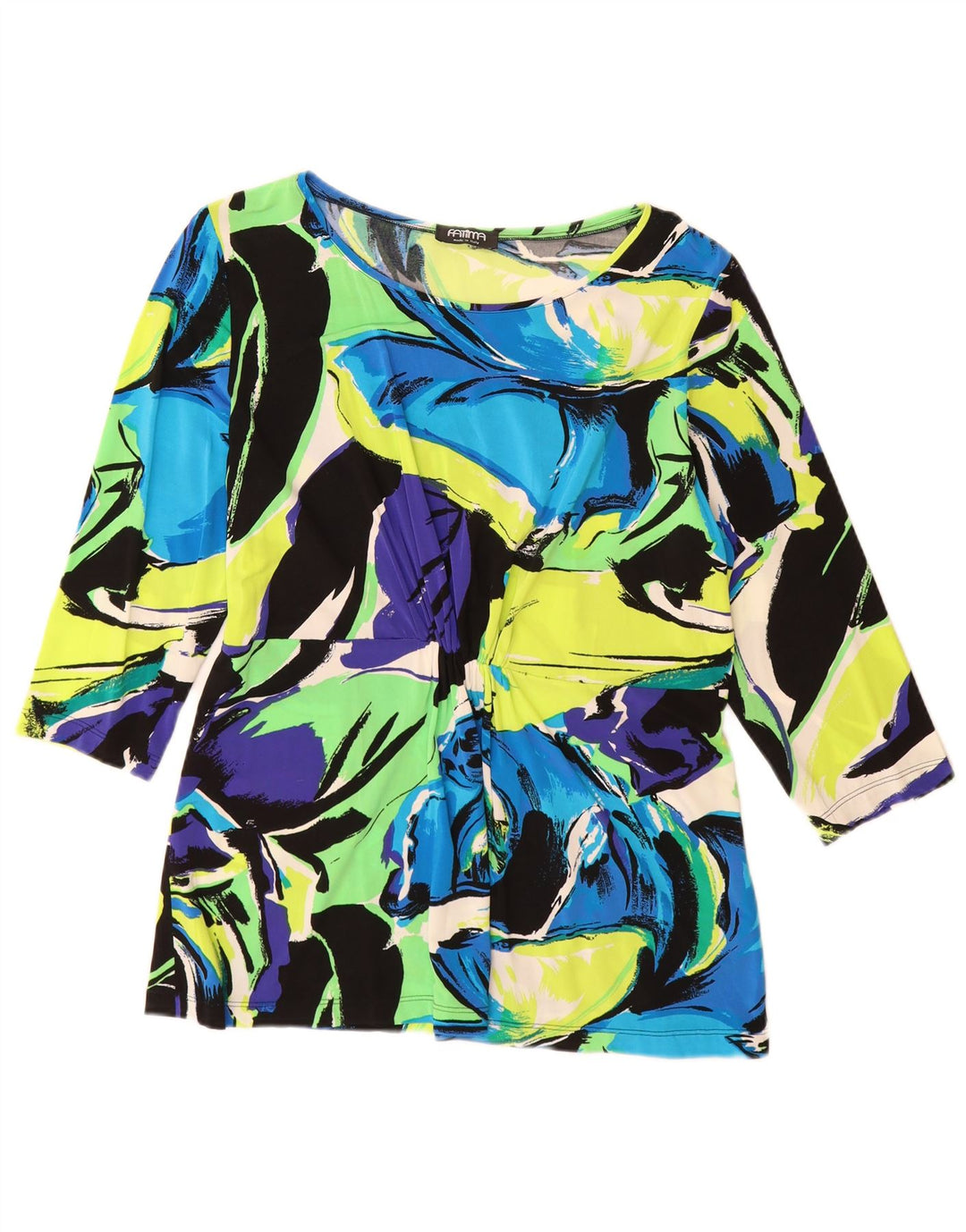 Top da donna vintage manica 3/4 UK 12 Viscosa floreale multicolore media