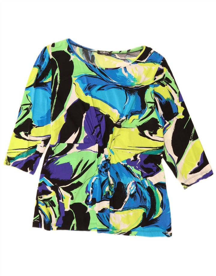 Top da donna vintage manica 3/4 UK 12 Viscosa floreale multicolore media